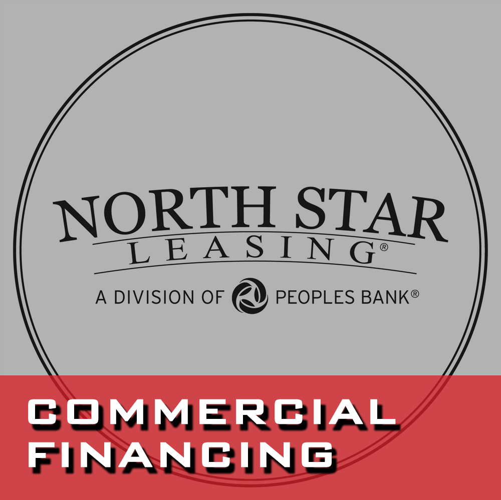 North Star Leasing logo with a semi-transparent 'Commercial Financing' overlay, linking to a page detailing financing options for Mark 7 commercial customers.